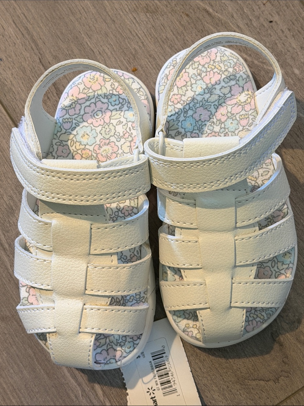 wonder nation White Kids Fisherman Sandals with Pastel Floral Insole sz 7